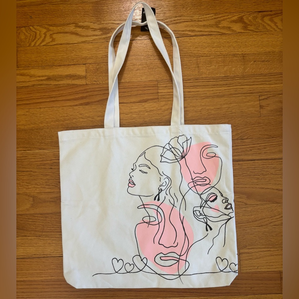 Torrid Canvas Tote White w Abstract Art Breast Cancer Awareness Travel Bag New